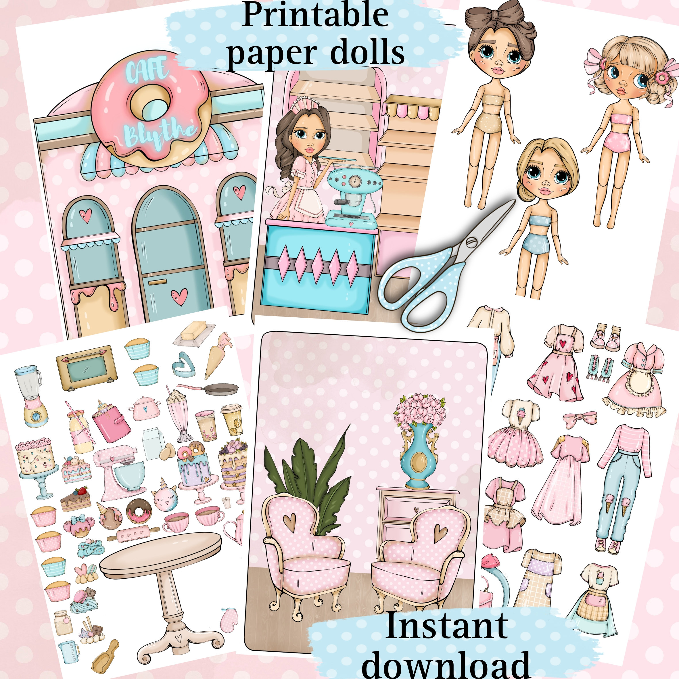 Printable Paper Doll Blythe With Clothes Digital PDF Instant Download,  Dress up Cut Out Doll, Busy Book Activity, Fashion Girl Template 