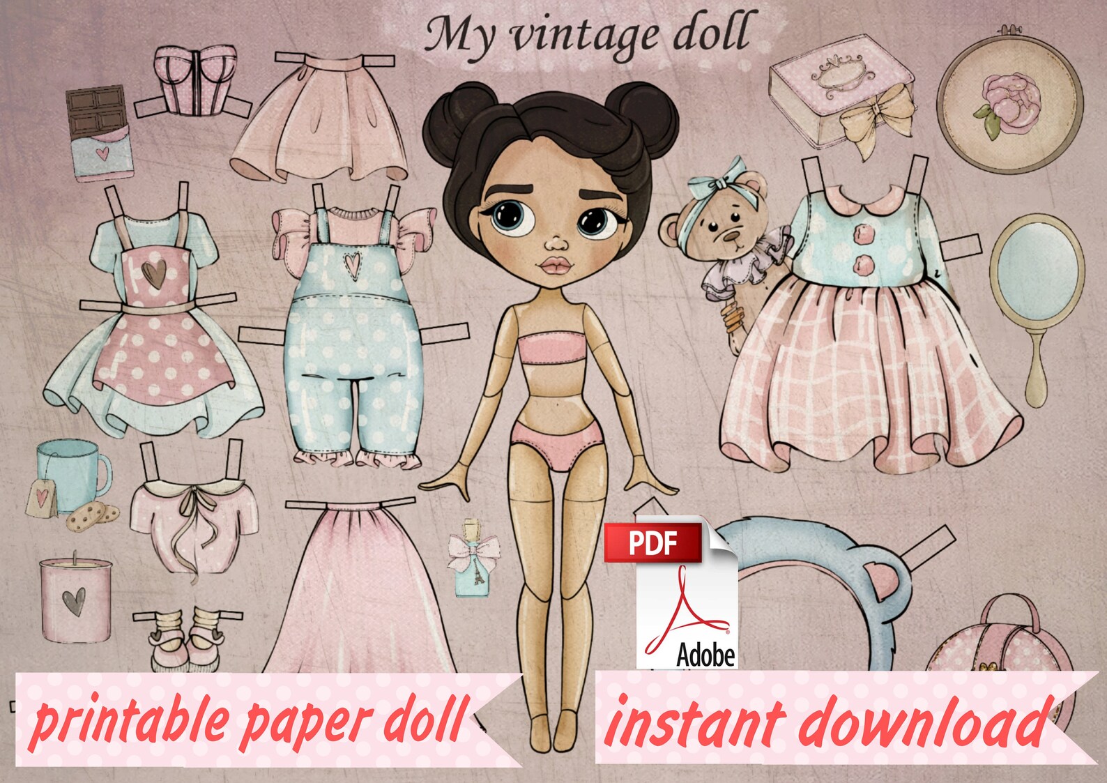 Printable Paper Doll Blythe With Clothes Digital PDF Instant Download