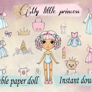 Printable Paper doll Blythe Princess with clothes - Digital PDF instant download, dress up cut out doll, fashion girl template, girls game