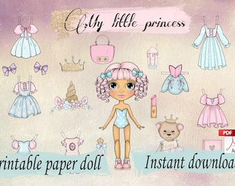 Printable Paper doll Blythe Princess with clothes - Digital PDF instant download, dress up cut out doll, fashion girl template, girls game