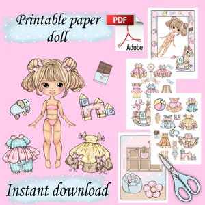 Boneca de papel para impressão Blythe com roupas - Download instantâneo em PDF digital, boneca de recorte de vestir, atividade de livro ocupada, modelo de garota fashion