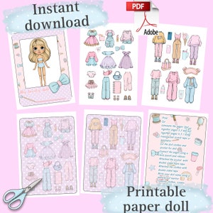 Printable Paper doll Blythe with clothes - Digital PDF instant download, dress up cut out doll, busy book activity, fashion girl template