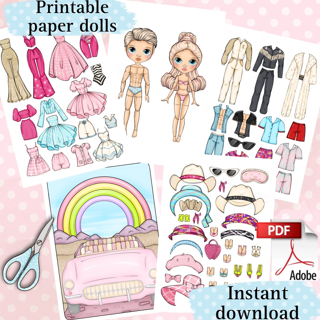 Paper doll fashion clothes set, cute anime girl for dress-up game