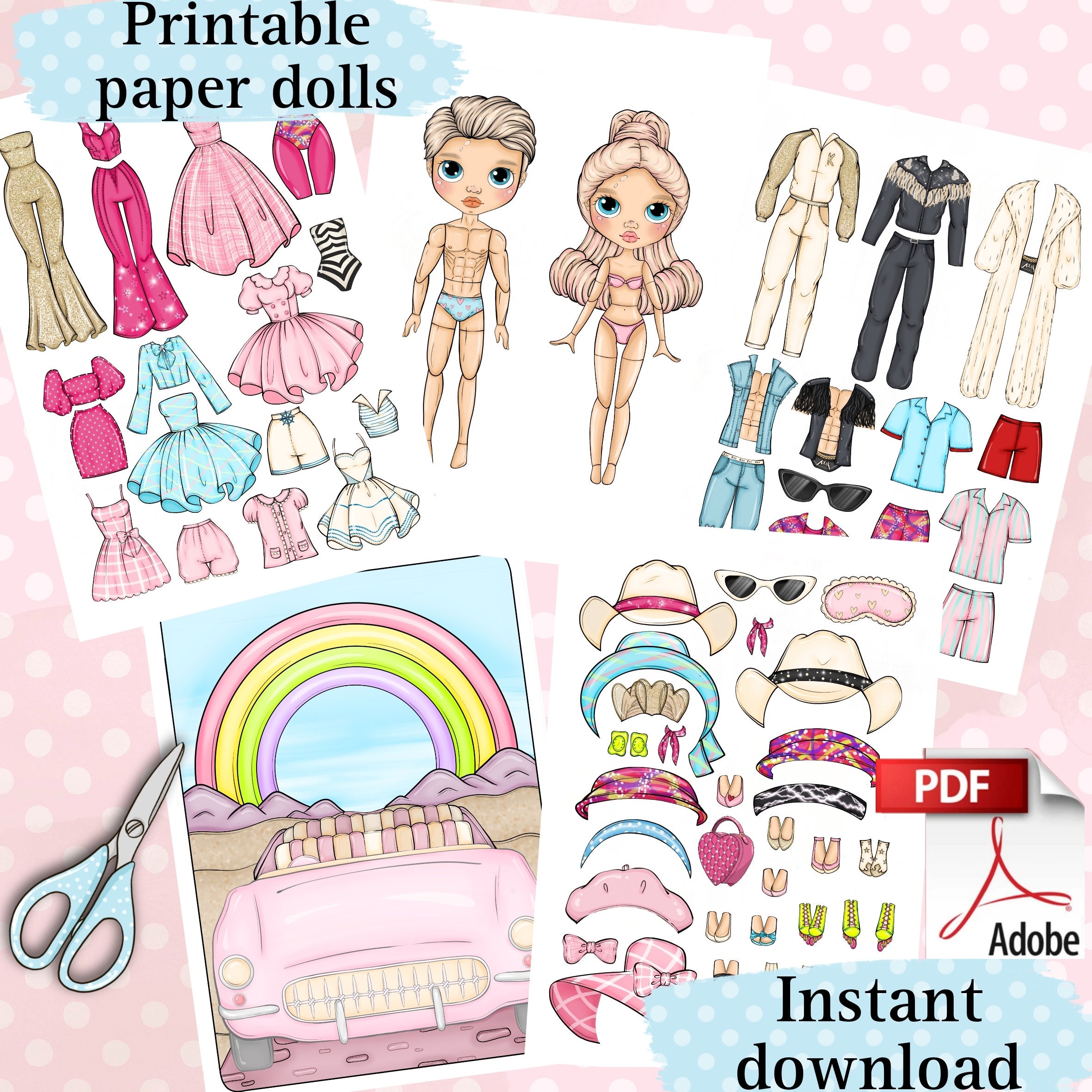 Paper Doll Printable Girls Kids Toys Craft Kit Instant Digital Download 