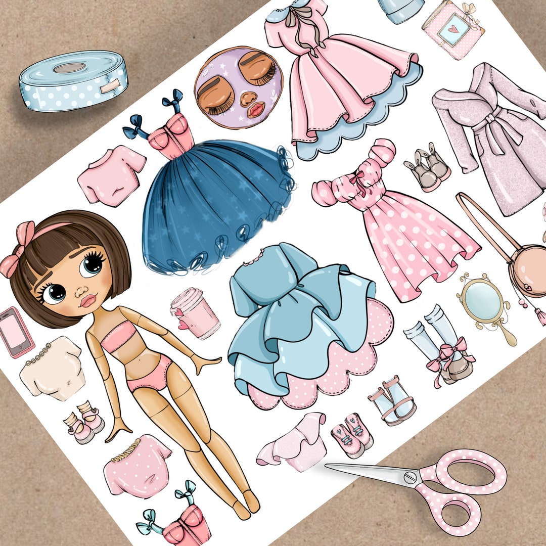 Fashion Paper Doll with Clothes with a Coloring Version - 24 elements and  an envelope for Girl ages 8-12: Cut out Paper Doll for Girls ages 8-12. Paper  Doll Fashion Activity and