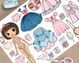 what is a paper dress Printable Paper doll Blythe with clothes - Digital PDF instant download, dress up cut out doll, busy book activity, fashion girl template