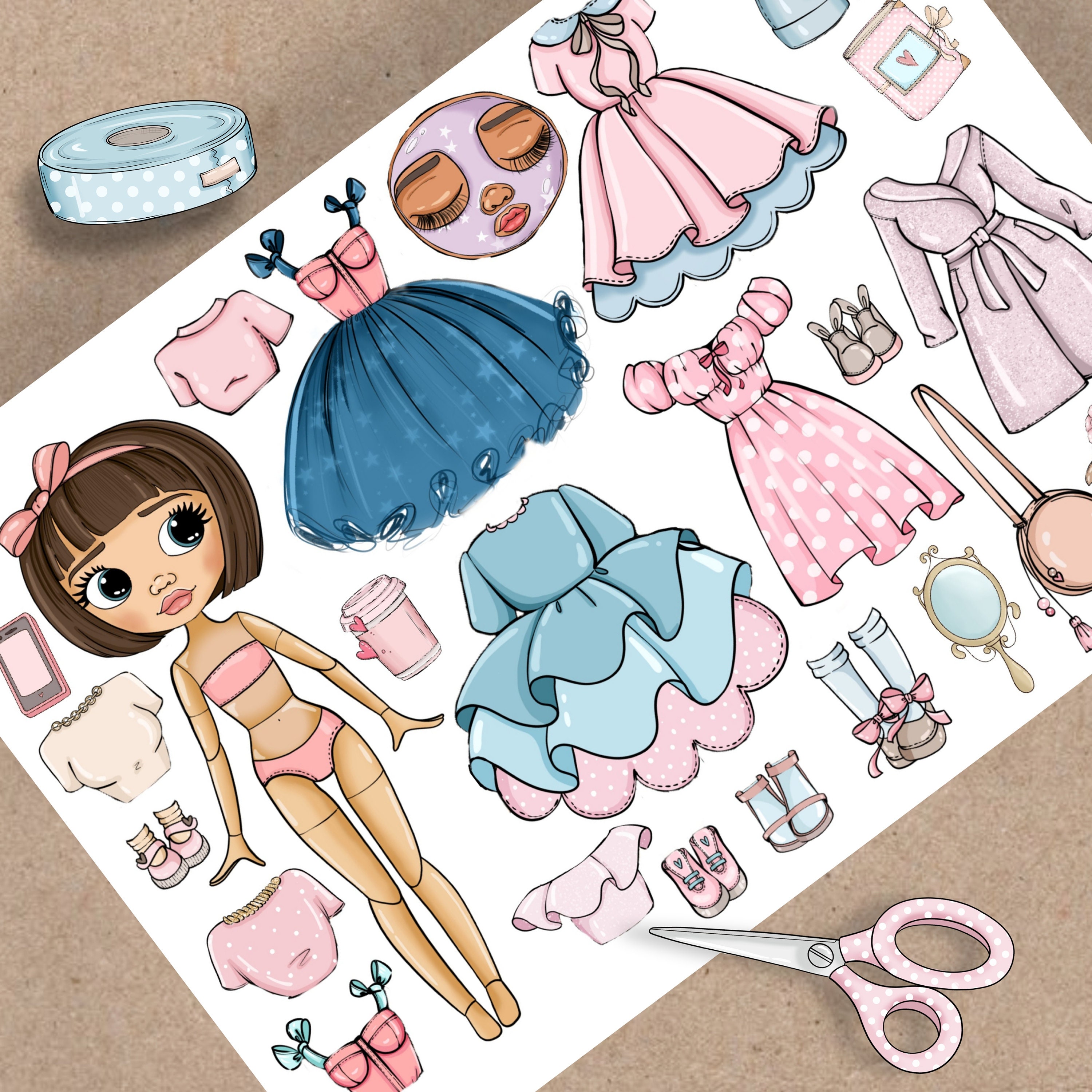 Printable Paper Doll Blythe With Clothes Digital PDF Instant Download,  Dress up Cut Out Doll, Busy Book Activity, Fashion Girl Template 