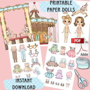 Druckbare Papierpuppe Frühling Blythe mit Kleidung - Digital PDF sofort download, Anziehbild, Puppe, Buchfigur, Mädchenspiel