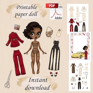 Old Money Paper doll Blythe with clothes - Elegant Printable fashion doll, digital PDF for instant download, dress up cut out doll