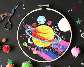 Hot Planet Embroidery Kit, needlecraft kit, embroidery pattern, beginners needlecraft, modern embroidery kit, hoop art, embroidery art, diy