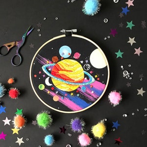 Hot Planet Embroidery Kit, needlecraft kit, embroidery pattern, beginners needlecraft, modern embroidery kit, hoop art, embroidery art, diy