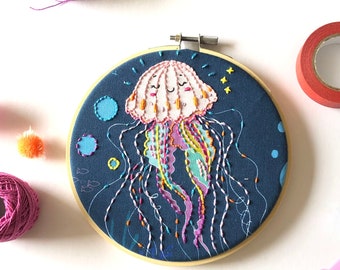 Cute Sea Embroidery Kit, needlecraft kit, embroidery pattern, beginners needlecraft kit, modern embroidery kit, hoop art, embroidery kit