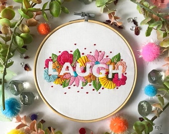 Laugh Embroidery Kit, needlecraft kit, embroidery pattern, beginners needlecraft, modern embroidery kit, hoop art, embroidery art, diy kit