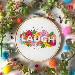 Laugh Embroidery Kit, needlecraft kit, embroidery pattern, beginners needlecraft, modern embroidery kit, hoop art, embroidery art, diy kit