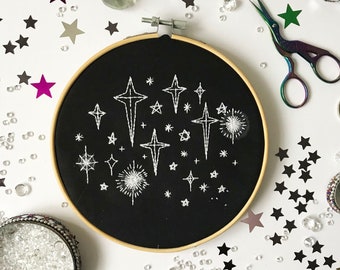 Kit de bordado para principiantes, estrellas, patrón de aguja, patrón de bordado, artesanía de aguja para principiantes, bordado moderno, arte de aro, bordado