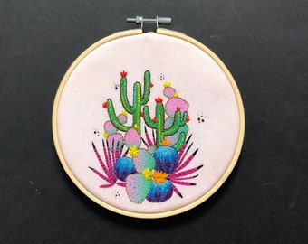 Rainbow Cactus Embroidery Kit, needlecraft kit, embroidery pattern, beginners embroidery kit, modern embroidery kit, wall art, embroidery