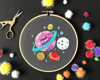 Planets Embroidery Kit, needlecraft pattern, embroidery pattern, beginners needlecraft, modern embroidery, hoop art, embroidery art, diy kit