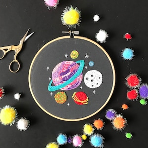 Planets Embroidery Kit, needlecraft pattern, embroidery pattern, beginners needlecraft, modern embroidery, hoop art, embroidery art, diy kit image 1