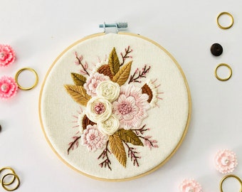 Autumn Bouquet Embroidery Kit, DMC, needlecraft kit, embroidery pattern, beginner embroidery kit, modern embroidery kit, wall art embroidery