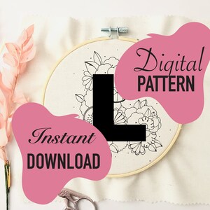 Letter &quot;L&quot; digital download PDF/ floral embroidery download /personalised embroidery template/ embroidery digital download PDF /transfer PDF