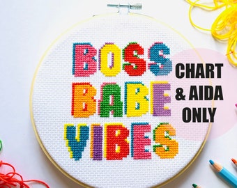 Boss Babe Cross Stitch Chart & Aida only, needlecraft, cross stitch pattern, beginners needlecraft kit, modern cross stitch, cross stitch