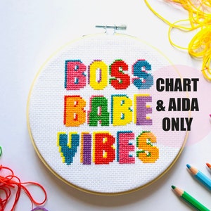 Boss Babe Cross Stitch Chart & Aida only, needlecraft, cross stitch pattern, beginners needlecraft kit, modern cross stitch, cross stitch