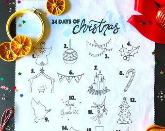 Advent Calendar, Embroidery Advent Calendar, 24 days of Christmas, Stitching calendar, Christmas calendar, DIY Calendar, Embroidery calendar