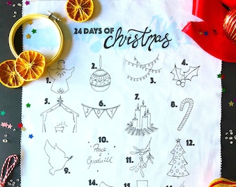 Advent Calendar, Embroidery Advent Calendar, 24 days of Christmas, Stitching calendar, Christmas calendar, DIY Calendar, Embroidery calendar