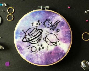 Space Beginners Embroidery Kit, needlecraft kit, embroidery pattern, beginners embroidery kit, modern embroidery kit, wall art, embroidery