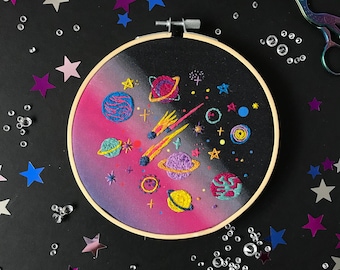 Shooting Stars Embroidery Kit, needlecraft pattern, embroidery pattern, beginners needlecraft, modern embroidery, hoop art, embroidery art