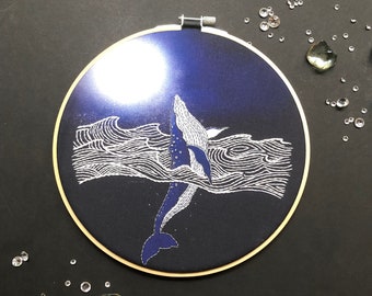 Whale Embroidery Kit, sea design, whale art, needlecraft kit, embroidery pattern, beginners needlecraft kit, whale embroidery kit, wall art,