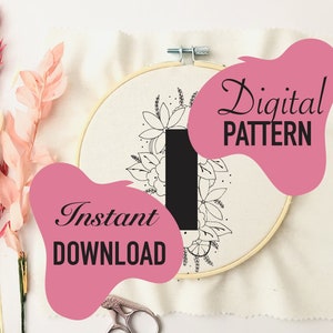 Letter &quot;I&quot; digital download PDF/ floral embroidery pattern /personalised embroidery project/ embroidery digital download PDF / transfer PDF
