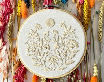 Harvest Moon Embroidery Kit, DMC, needlecraft kit, embroidery pattern, beginner embroidery kit, modern embroidery kit, wall art embroidery