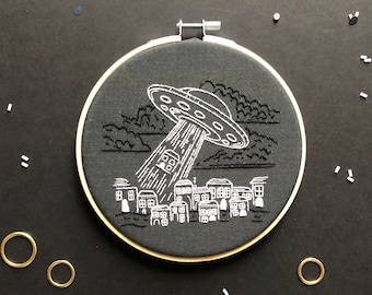 YIKES! UFO Embroidery Kit, needlecraft kit, embroidery pattern, beginners embroidery kit, modern embroidery kit, wall art, embroidery