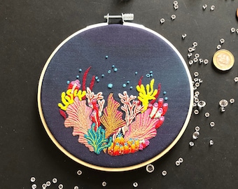 Rainbow Coral Embroidery Kit, needlecraft kit, embroidery pattern, beginners embroidery kit, modern embroidery kit, wall art, embroidery