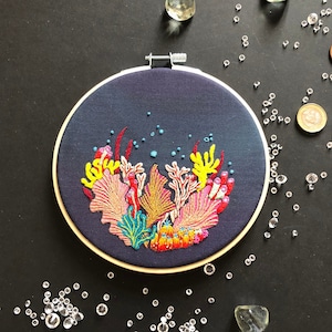 Rainbow Coral Embroidery Kit, needlecraft kit, embroidery pattern, beginners embroidery kit, modern embroidery kit, wall art, embroidery