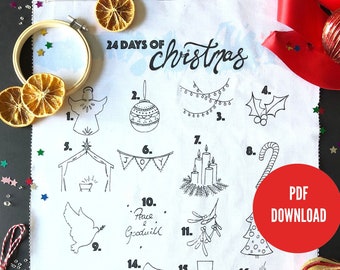 24 days of christmas ornaments pdf, beginners embroidery, christmas ornament, christmas tree decoration, craft gift, alphabet ornaments