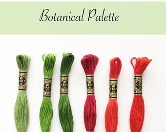 DMC 6 strand embroidery thread, BOTANICAL, embroidery floss,  colour palette pack, embroidery supplies, cotton embroidery thread