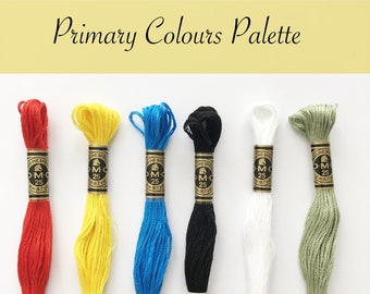 DMC 6 strand embroidery thread, PRIMARY COLOURS, embroidery floss,  colour palette pack, embroidery supplies, cotton embroidery thread