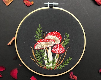 Toadstool Mushroom Embroidery Kit, needlecraft, embroidery pattern, beginners needlecraft, modern embroidery kit, hoop art, embroidery art