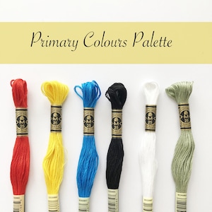 DMC 6 strand embroidery thread, PRIMARY COLOURS, embroidery floss,  colour palette pack, embroidery supplies, cotton embroidery thread