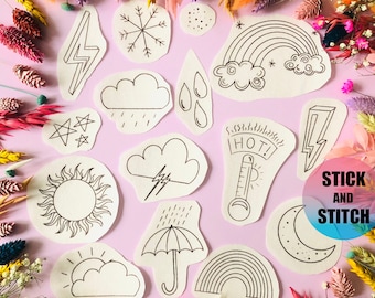 Weather Stick and Stitch embroidery transfers, embroidery pattern, embroidery transfer, embroidery, embroidery patches, craft kit, gift