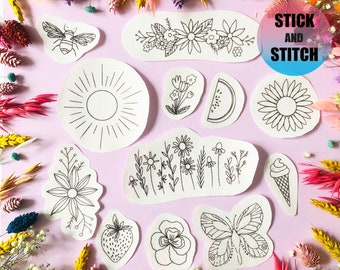 Summer Stick and Stitch embroidery transfers, embroidery pattern, embroidery transfer, embroidery, embroidery patches, craft kit, craft gift