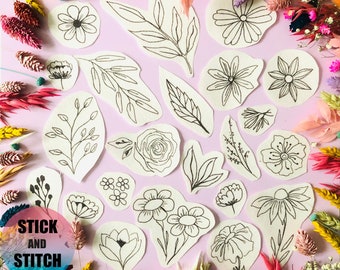 Floral Stick and Stitch embroidery transfers, embroidery pattern, embroidery transfer, embroidery, embroidery patches, craft kit, craft gift
