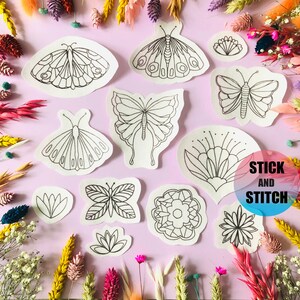 Butterflies Stick and Stitch embroidery transfers, embroidery pattern, embroidery transfer, embroidery, embroidery patches, craft kit, gift