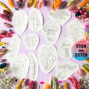 Mushrooms Stick and Stitch embroidery transfers, embroidery pattern, embroidery transfer, embroidery, embroidery patches, craft kit, gift