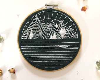 Still Waters Embroidery Kit, needlecraft kit, embroidery pattern, beginners needlecraft, modern embroidery kit, hoop art, embroidery art diy