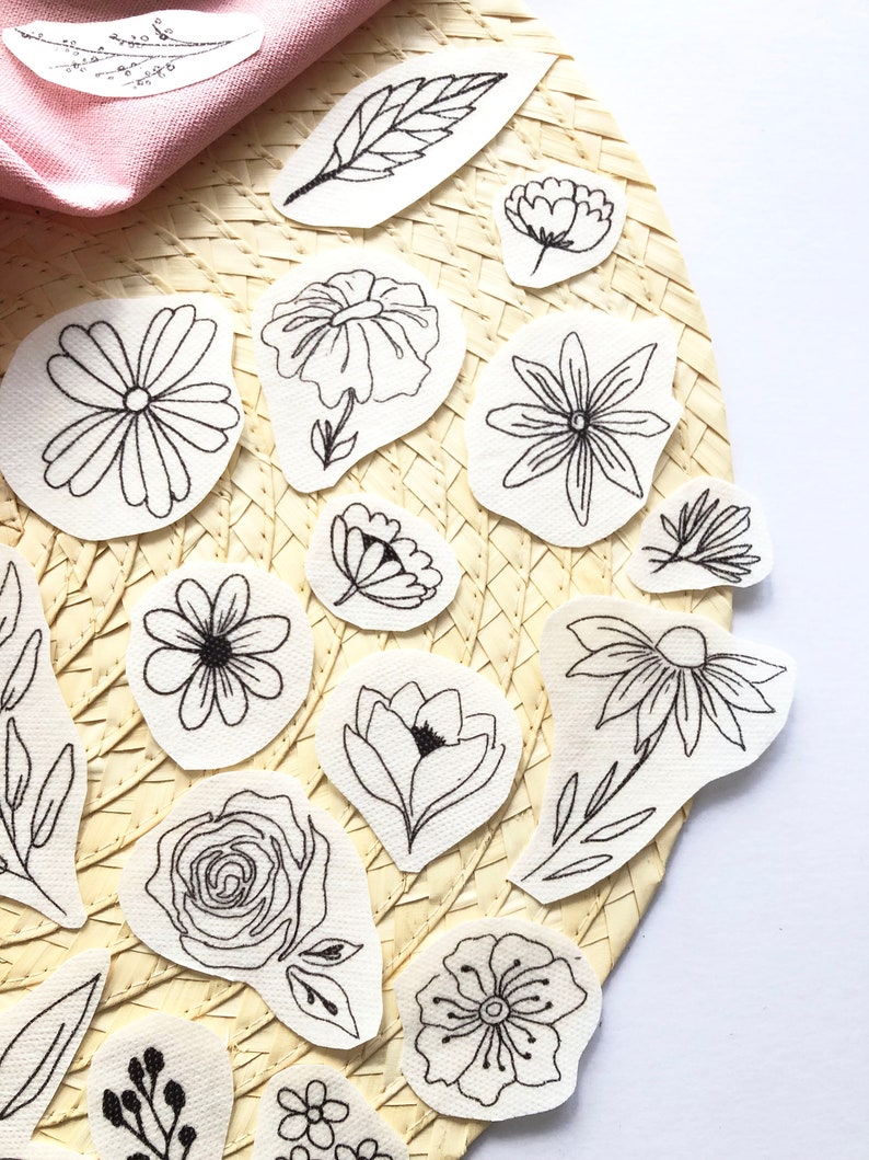 Floral Stick and Stitch embroidery transfers, embroidery pattern, embroidery transfer, embroidery, embroidery patches, craft kit, craft gift imagem 3