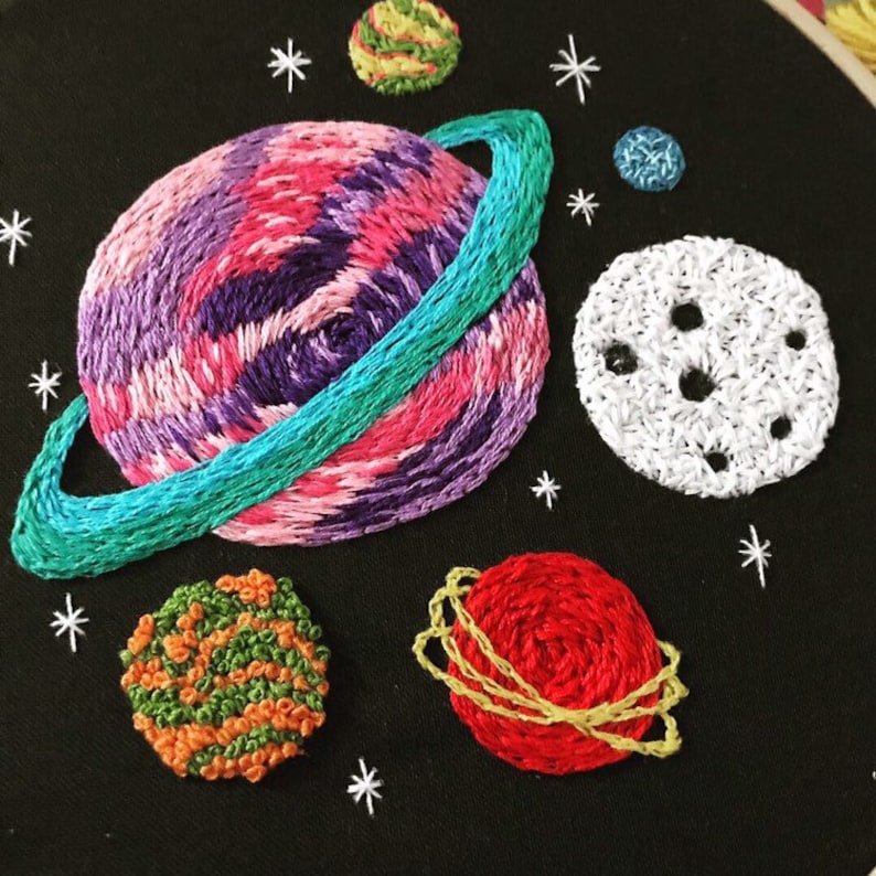 Planets Embroidery Kit, needlecraft pattern, embroidery pattern, beginners needlecraft, modern embroidery, hoop art, embroidery art, diy kit image 6