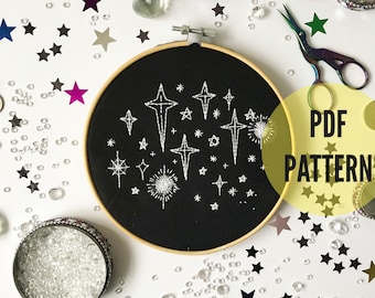 Beginners Embroidery Pattern PDF, stars, needlecraft pattern, embroidery pattern download, modern embroidery, hoop art, embroidery